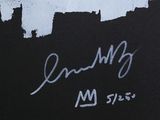 an image of a black and white photo of a city with a clock