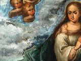 an image of a painting of a woman with angels in the sky