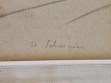an old drawing of a bird with a long tail on a piece of paper