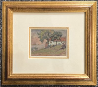 une image d'un tableau représentant une scène de ferme dans un cadre doré
