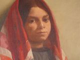 painting of a woman with a red scarf on her head