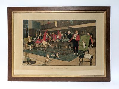 tableau encadré représentant un groupe de personnes dans une pièce
