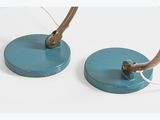 pair of mid - century blue ceramic table lamps with brass bases
