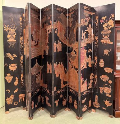 Important paravent à huit feuilles en laque à décor de paysa… - Photo 1