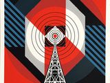 an image of a red and black poster with a radio tower