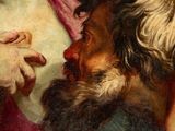a painting of a man holding a woman ' s hand