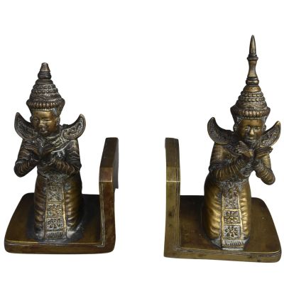 pair of antique brass bookends with asian figures on them