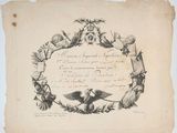 un dessin en noir et blanc représentant une couronne ornée d'oiseaux et de fleurs