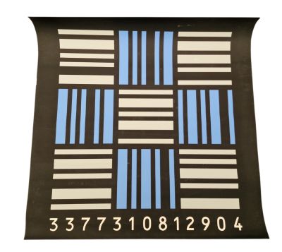 une image représentant un motif bleu et blanc sur lequel figurent des chiffres