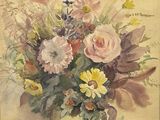 une peinture de fleurs dans un vase sur une table
