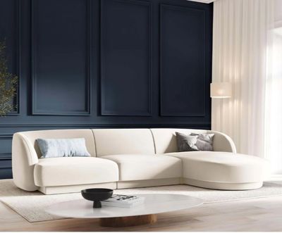 Canapé d'angle droit MILEY MICADONI -en velours Crème-dimens…