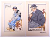 deux photos d'un homme assis sur une chaise avec une pipe à la bouche