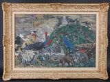 tableau représentant un groupe d'oiseaux dans un tas d'ordures