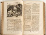 an open book with a picture of a man and a woman sitting on a bed