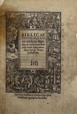 un vieux livre comportant un dessin en noir et blanc représentant une scène biblique