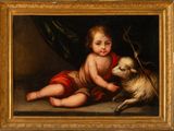 an image of a painting of a baby and a dog