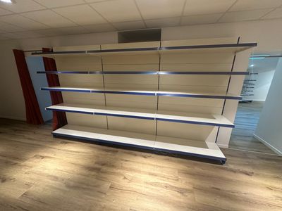 the empty shelves in the store are empty and ready to be used