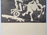 une image représentant une affiche en noir et blanc sur laquelle figure un homme à cheval