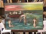 tableau représentant un groupe de femmes nues dans une barque sur un plan d'eau
