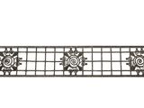 a close up of a metal grill grate on a white background