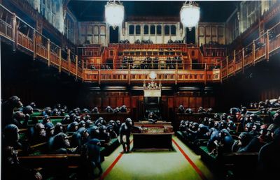 an image of a painting of a large room full of people