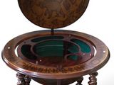 an image of a wooden table with a glass top and a wooden stand