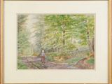 an image of a painting of a woman walking in the woods