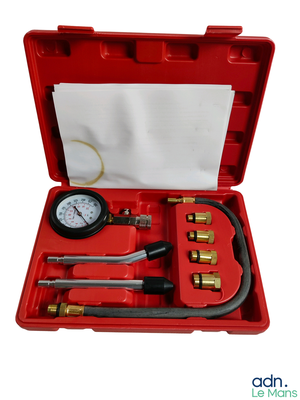 a red case with a gauge and a gauge in it