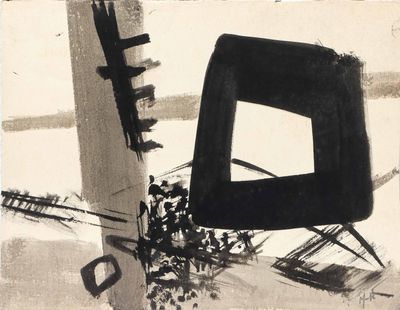 a black and white drawing of a chair and a table