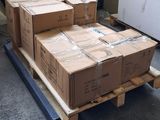 many boxes on a pallet in a warehouse