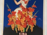 poster of a woman holding a bottle of liquor and a bunch of flowers