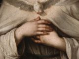 painting of a woman holding a dove in her hands