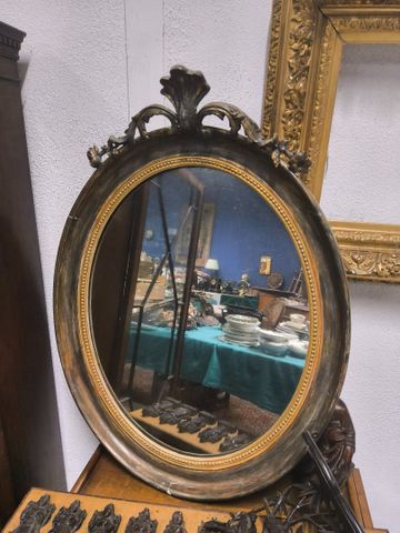Miroir ovale, cadre bois 