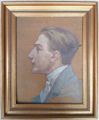 tableau d'un homme en costume-cravate dans un cadre doré