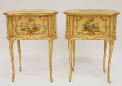 pair of louis xv style painted bedside tables
