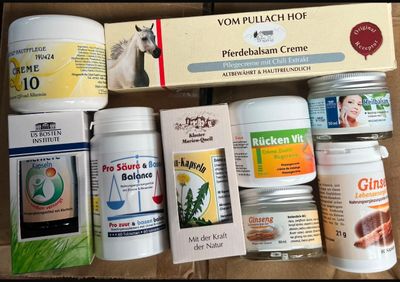 a box with a lot of different products on it