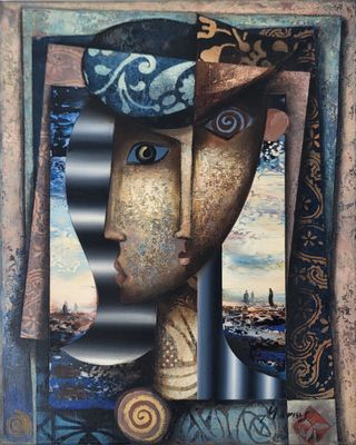 une image d'une peinture représentant une femme avec un chapeau sur la tête