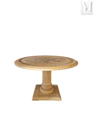 Table en pierre recomposé, le plateau circulaire à décor d'u…