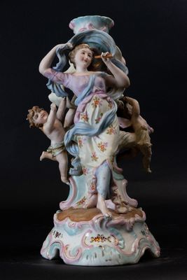 Groupe en biscuit de porcelaine polychrome allemande du 19e …