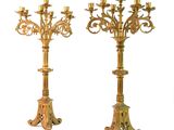 paire de candélabres anciens en laiton avec fleurs et feuilles
