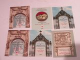 four postcards of different designs and designs on a white surface