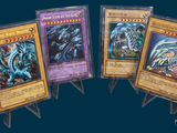 four cards are displayed in a row on a blue background