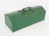 a green metal box with a handle on a white background