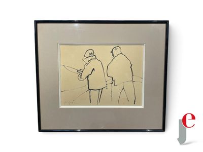 dessin représentant deux hommes debout l'un à côté de l'autre sur un mur