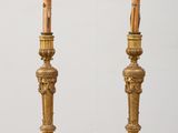 pair of antique brass candles on marble bases