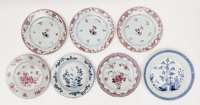 COMPAGNIES DES INDES Six assiettes en porcelaine à décor de …