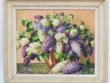 une peinture à l'huile de lilas dans un vase sur une table
