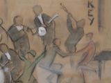 a picture of a painting of a band playing music