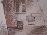 sketches of a drawing of a house with a door and a window