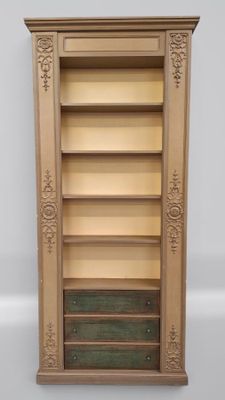 une image représentant une bibliothèque en bois comportant de nombreuses étagères